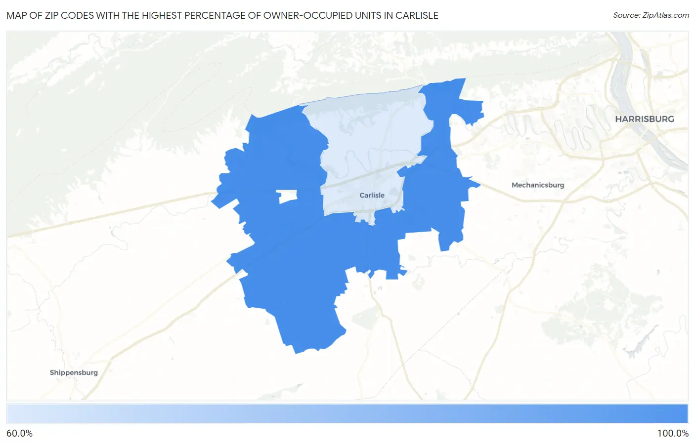 Zip Codes with the Highest Percentage of Owner-Occupied Units in Carlisle Map
