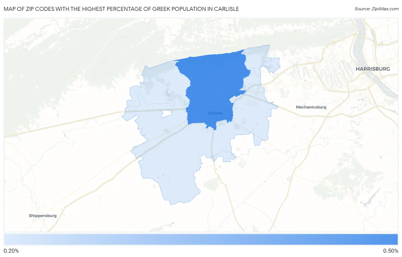 Zip Codes with the Highest Percentage of Greek Population in Carlisle Map