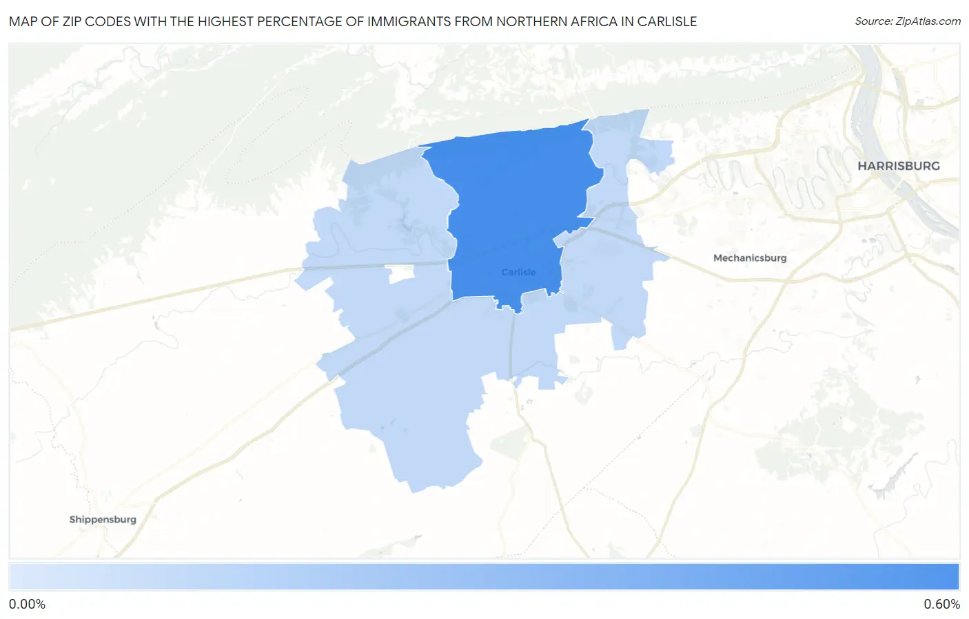 Zip Codes with the Highest Percentage of Immigrants from Northern Africa in Carlisle Map