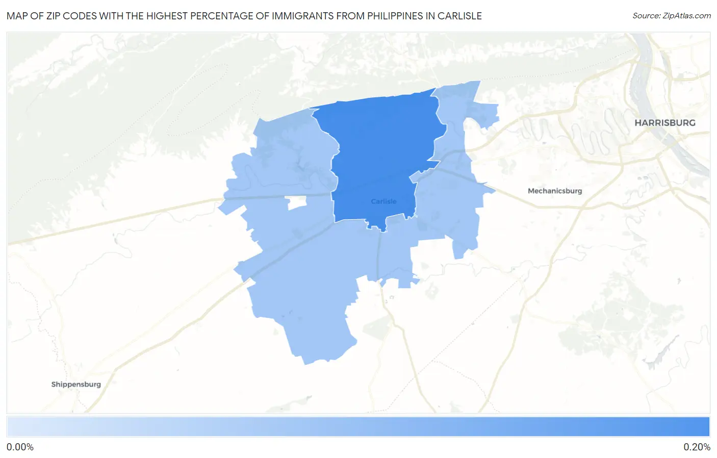 Zip Codes with the Highest Percentage of Immigrants from Philippines in Carlisle Map