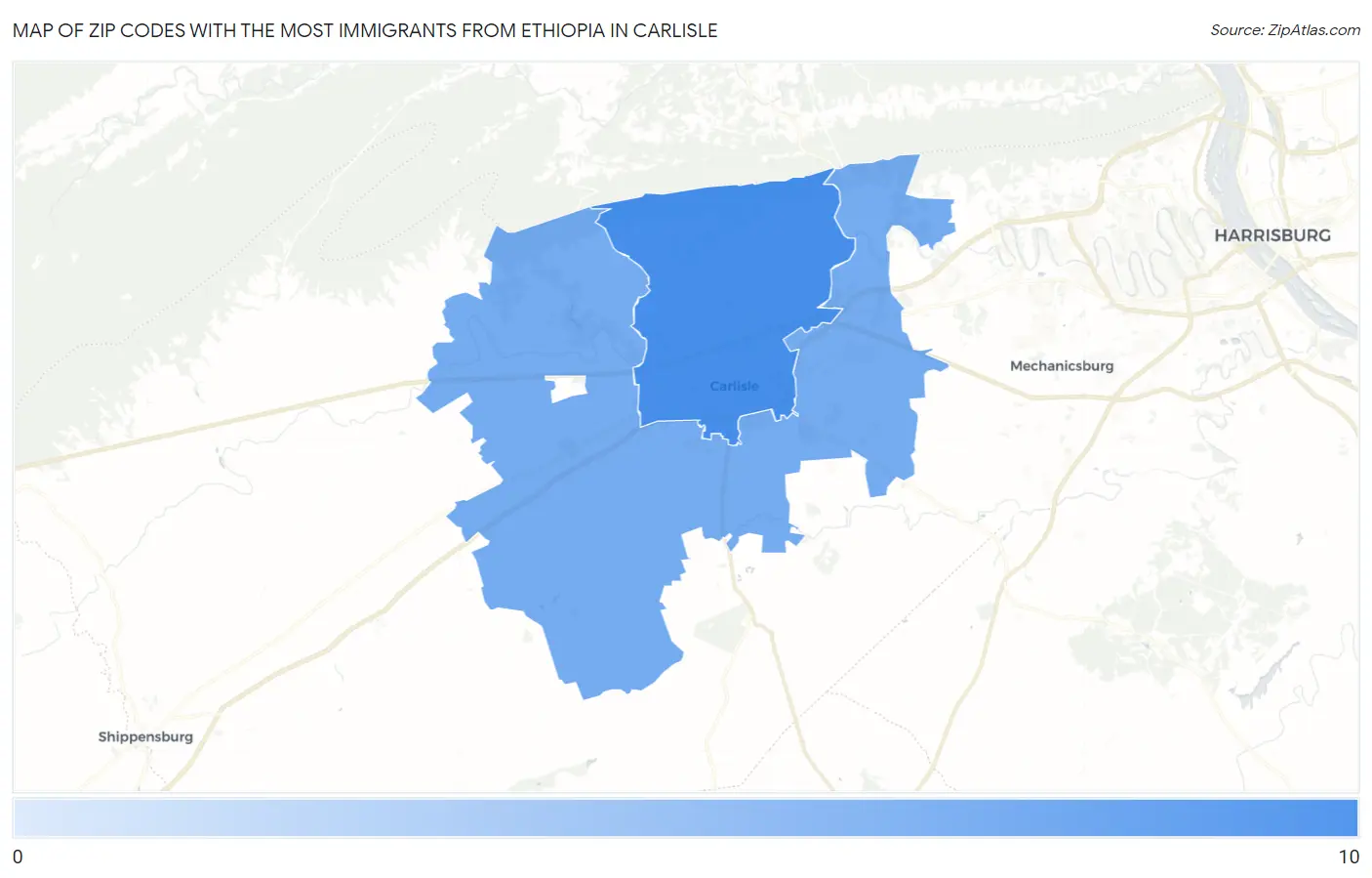 Zip Codes with the Most Immigrants from Ethiopia in Carlisle Map