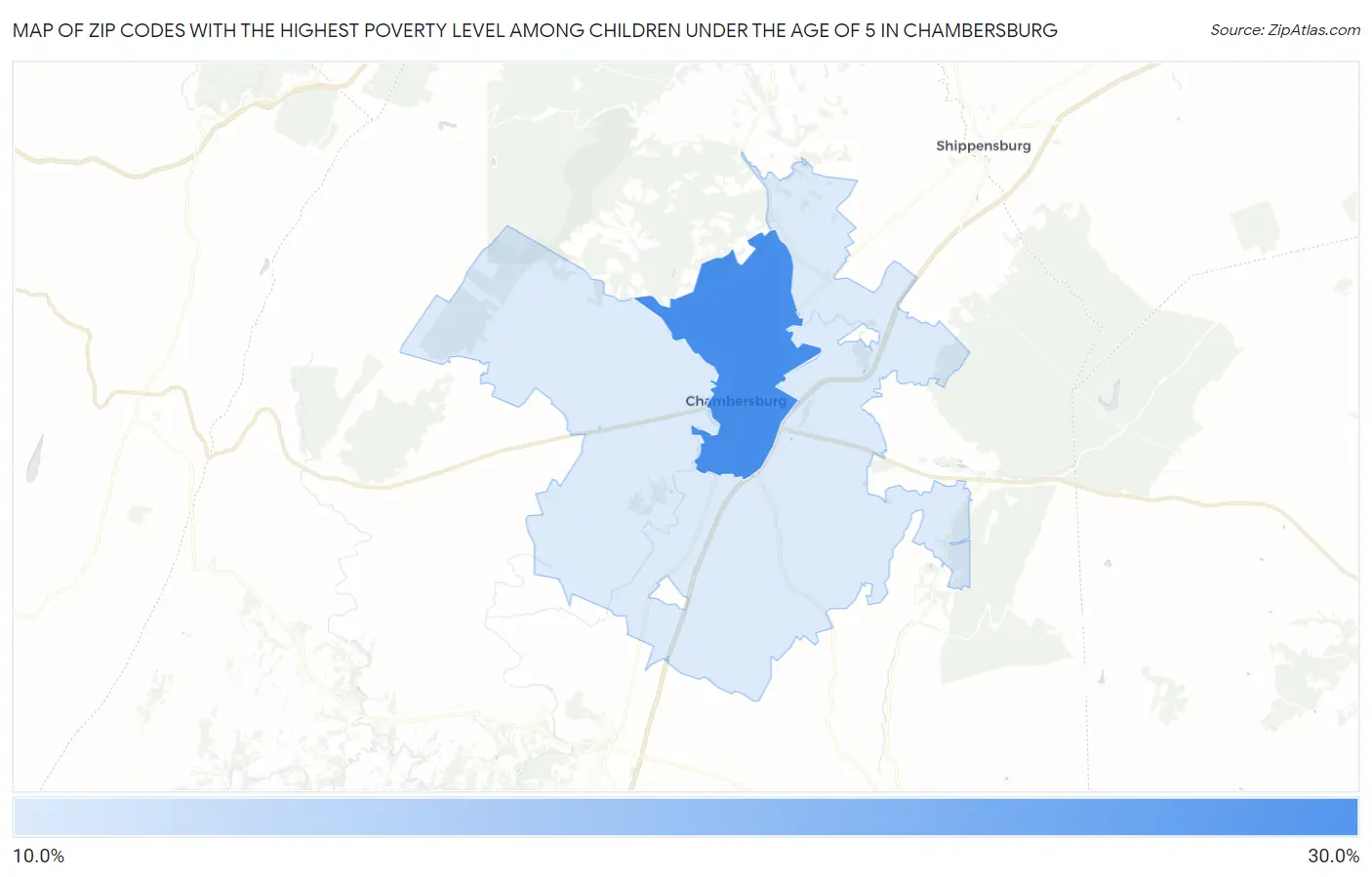 Zip Codes with the Highest Poverty Level Among Children Under the Age of 5 in Chambersburg Map