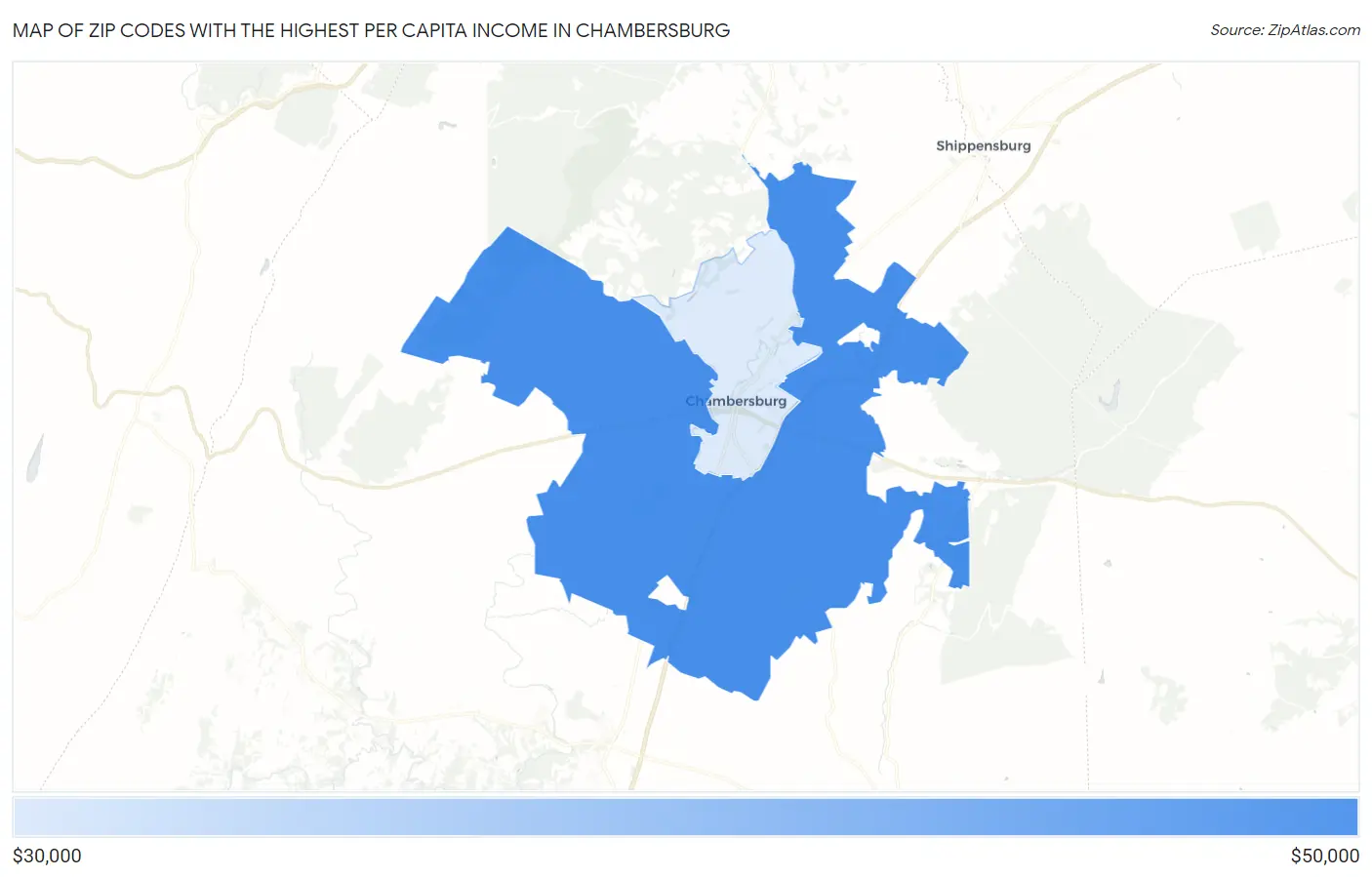 Zip Codes with the Highest Per Capita Income in Chambersburg Map