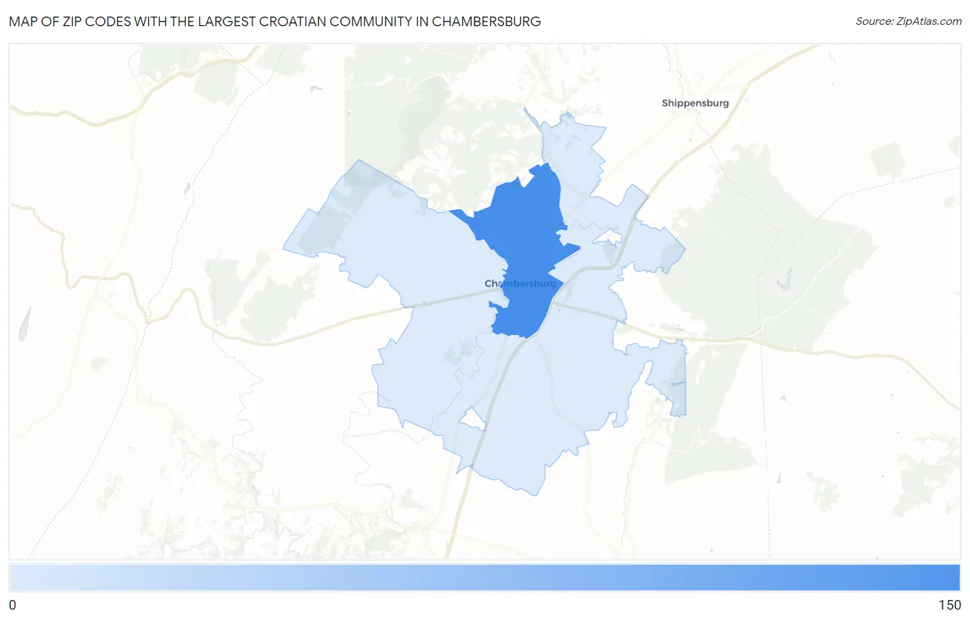 Zip Codes with the Largest Croatian Community in Chambersburg Map