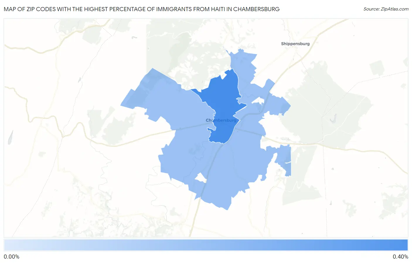 Zip Codes with the Highest Percentage of Immigrants from Haiti in Chambersburg Map