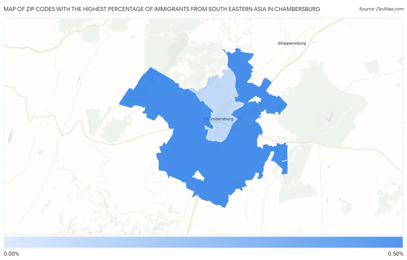 Zip Codes with the Highest Percentage of Immigrants from South Eastern Asia in Chambersburg Map