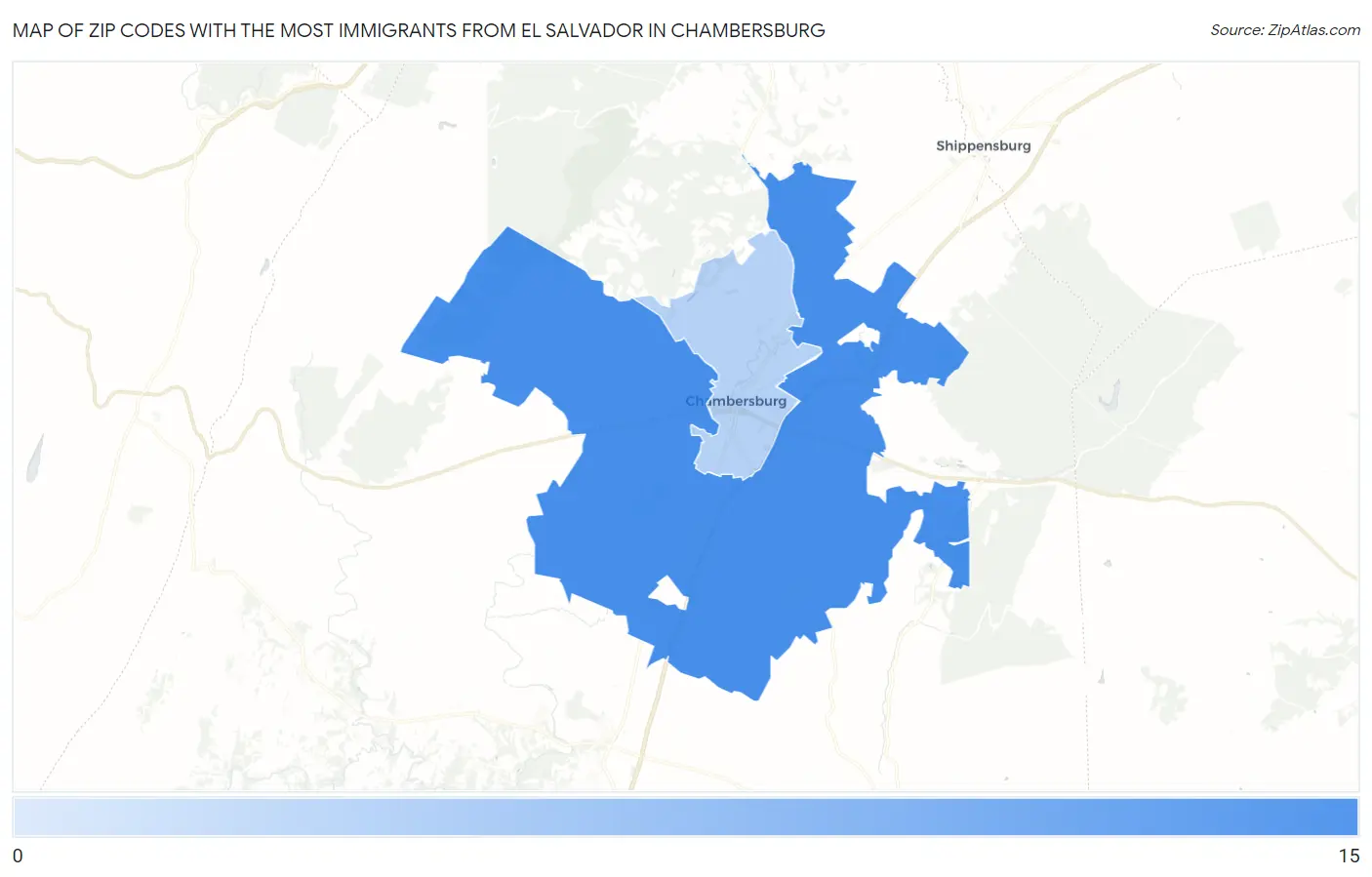 Zip Codes with the Most Immigrants from El Salvador in Chambersburg Map