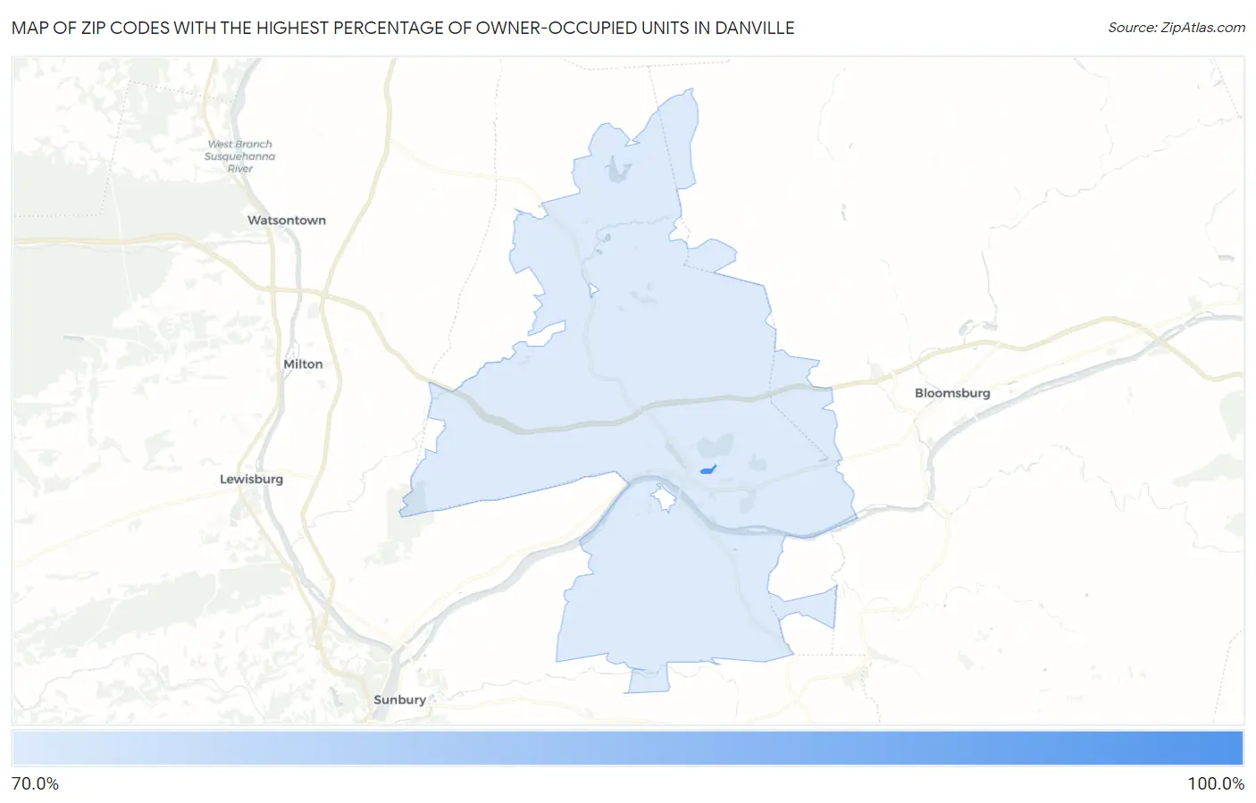 Zip Codes with the Highest Percentage of Owner-Occupied Units in Danville Map