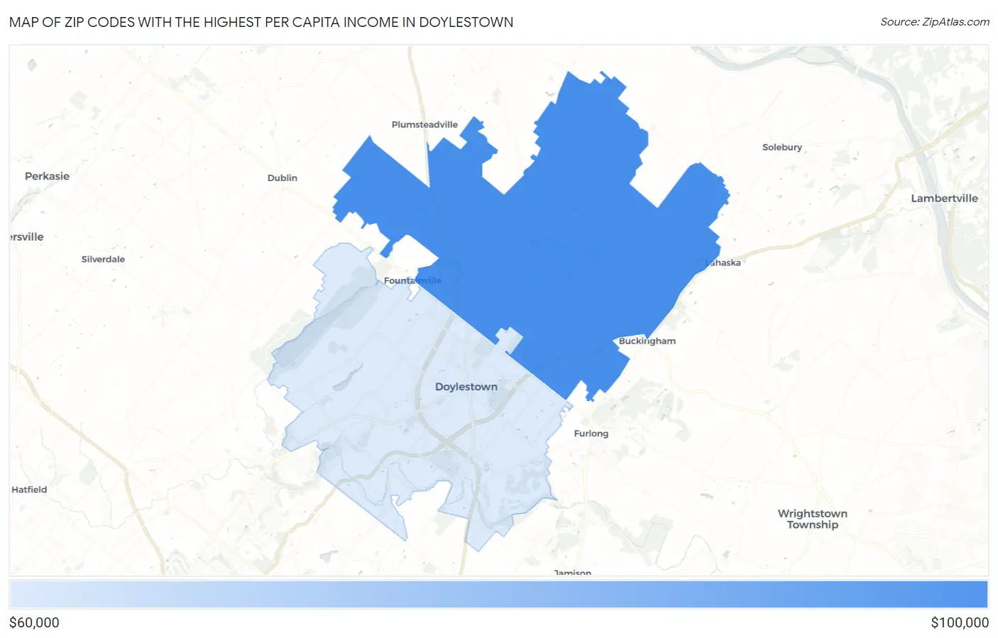 Zip Codes with the Highest Per Capita Income in Doylestown Map