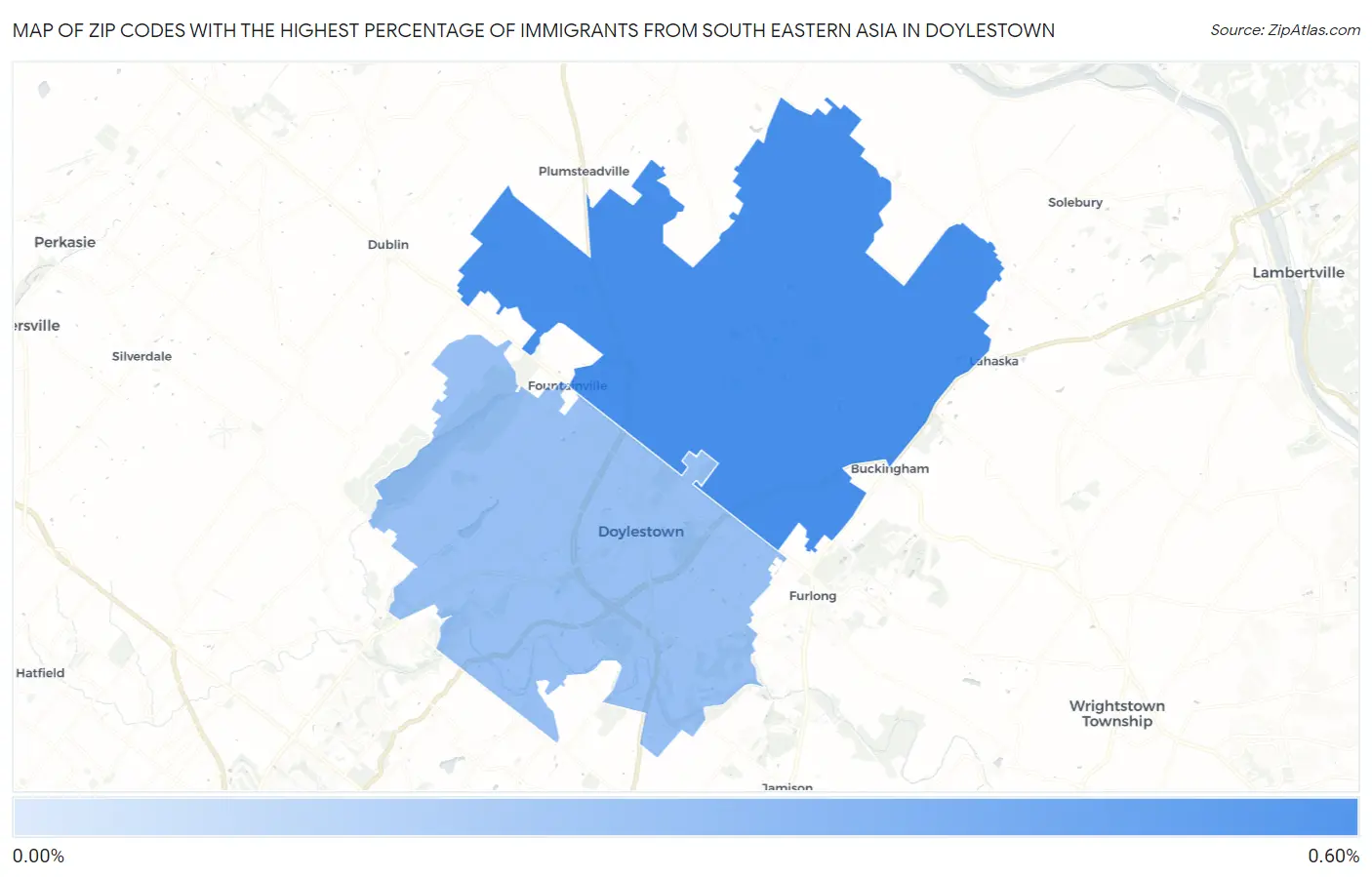 Zip Codes with the Highest Percentage of Immigrants from South Eastern Asia in Doylestown Map