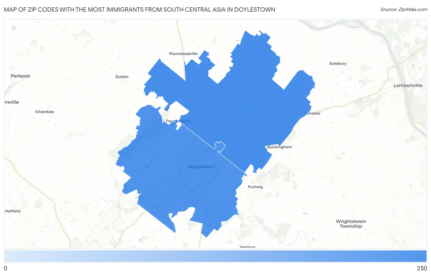 Zip Codes with the Most Immigrants from South Central Asia in Doylestown Map