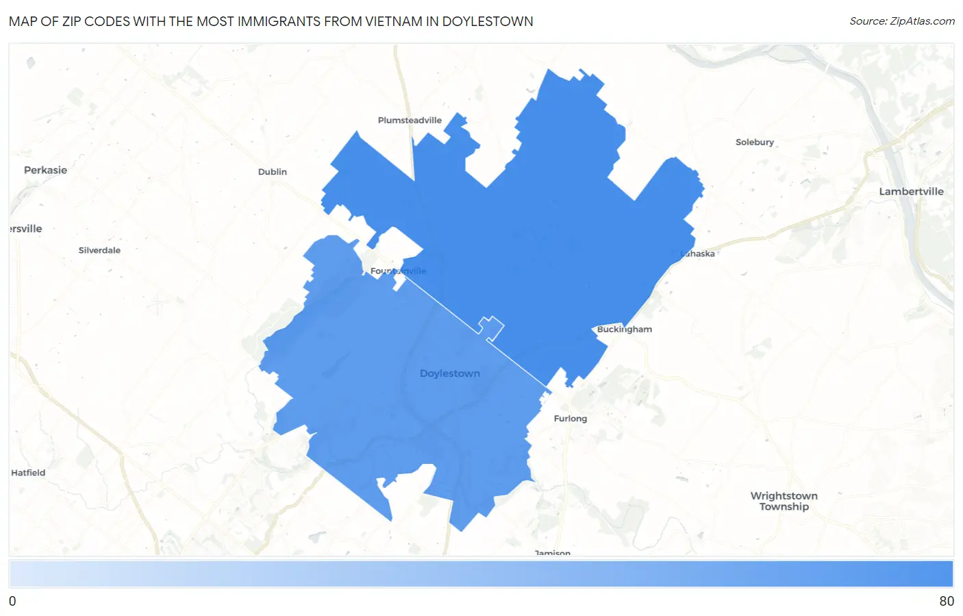 Zip Codes with the Most Immigrants from Vietnam in Doylestown Map