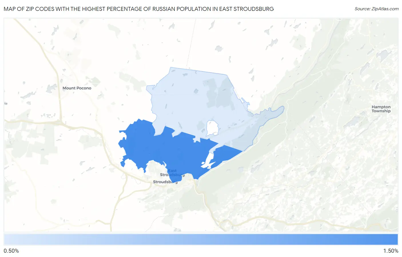 Zip Codes with the Highest Percentage of Russian Population in East Stroudsburg Map