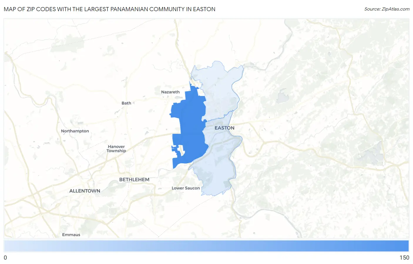 Zip Codes with the Largest Panamanian Community in Easton Map