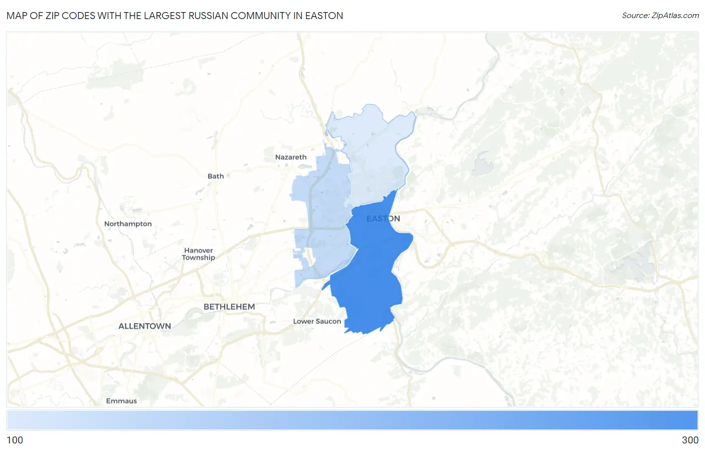 Zip Codes with the Largest Russian Community in Easton Map