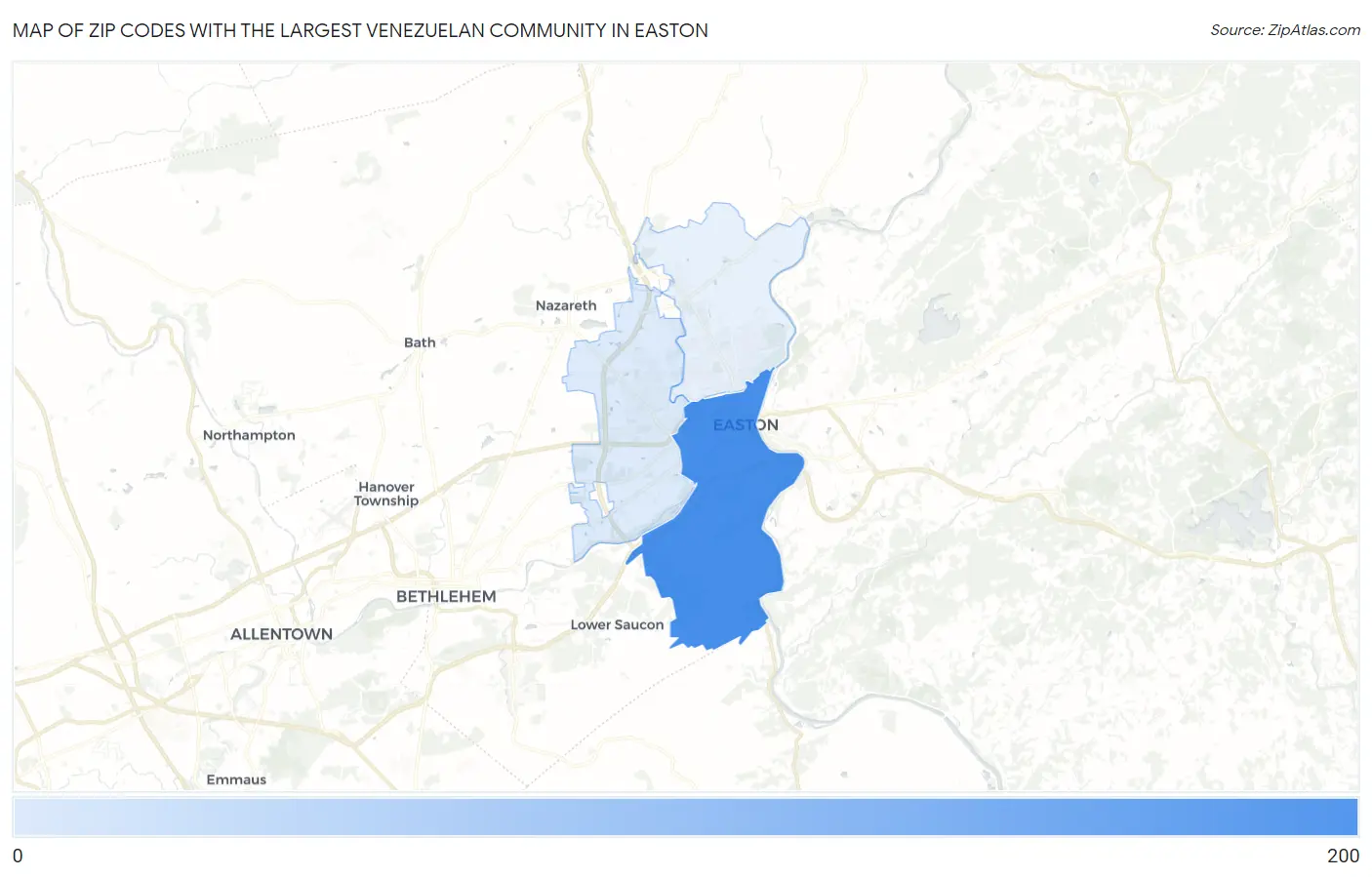 Zip Codes with the Largest Venezuelan Community in Easton Map