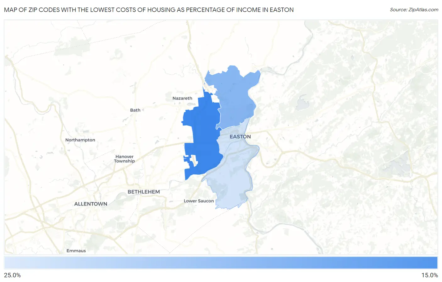 Zip Codes with the Lowest Costs of Housing as Percentage of Income in Easton Map