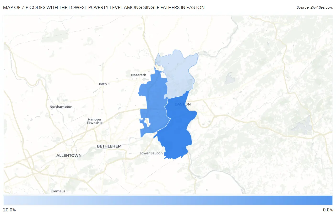 Zip Codes with the Lowest Poverty Level Among Single Fathers in Easton Map
