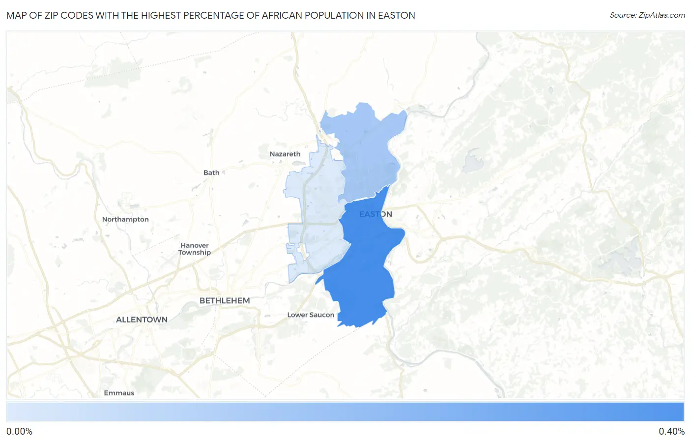 Zip Codes with the Highest Percentage of African Population in Easton Map