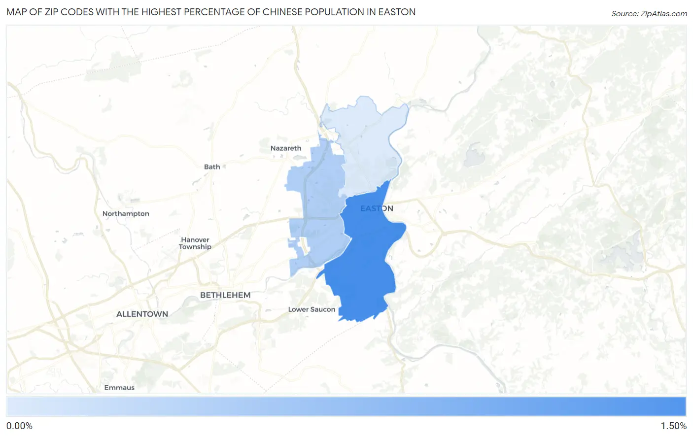 Zip Codes with the Highest Percentage of Chinese Population in Easton Map