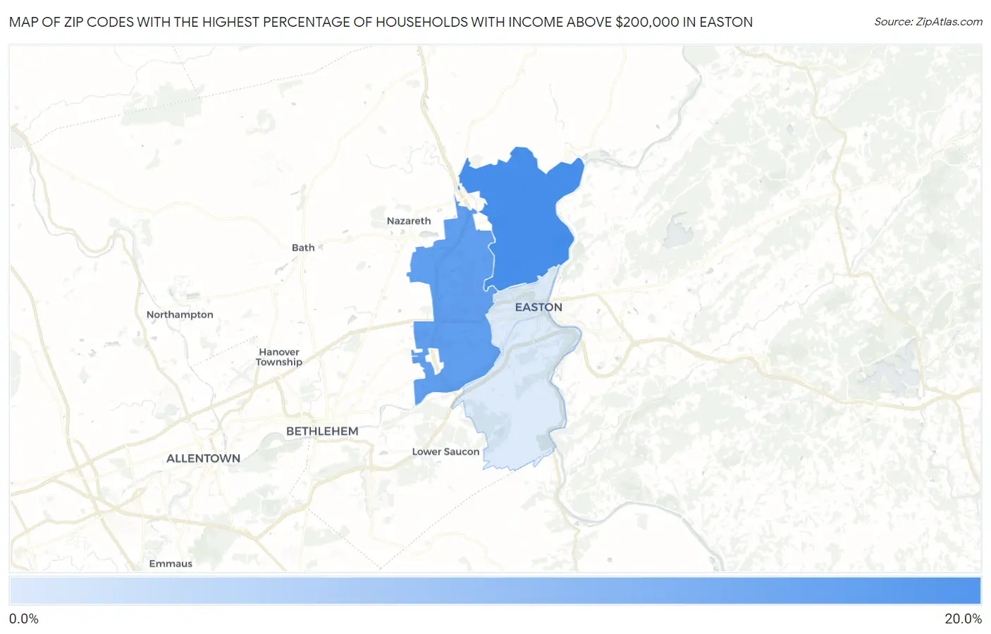 Zip Codes with the Highest Percentage of Households with Income Above $200,000 in Easton Map
