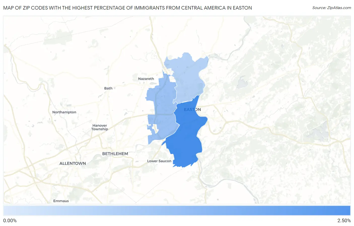 Zip Codes with the Highest Percentage of Immigrants from Central America in Easton Map