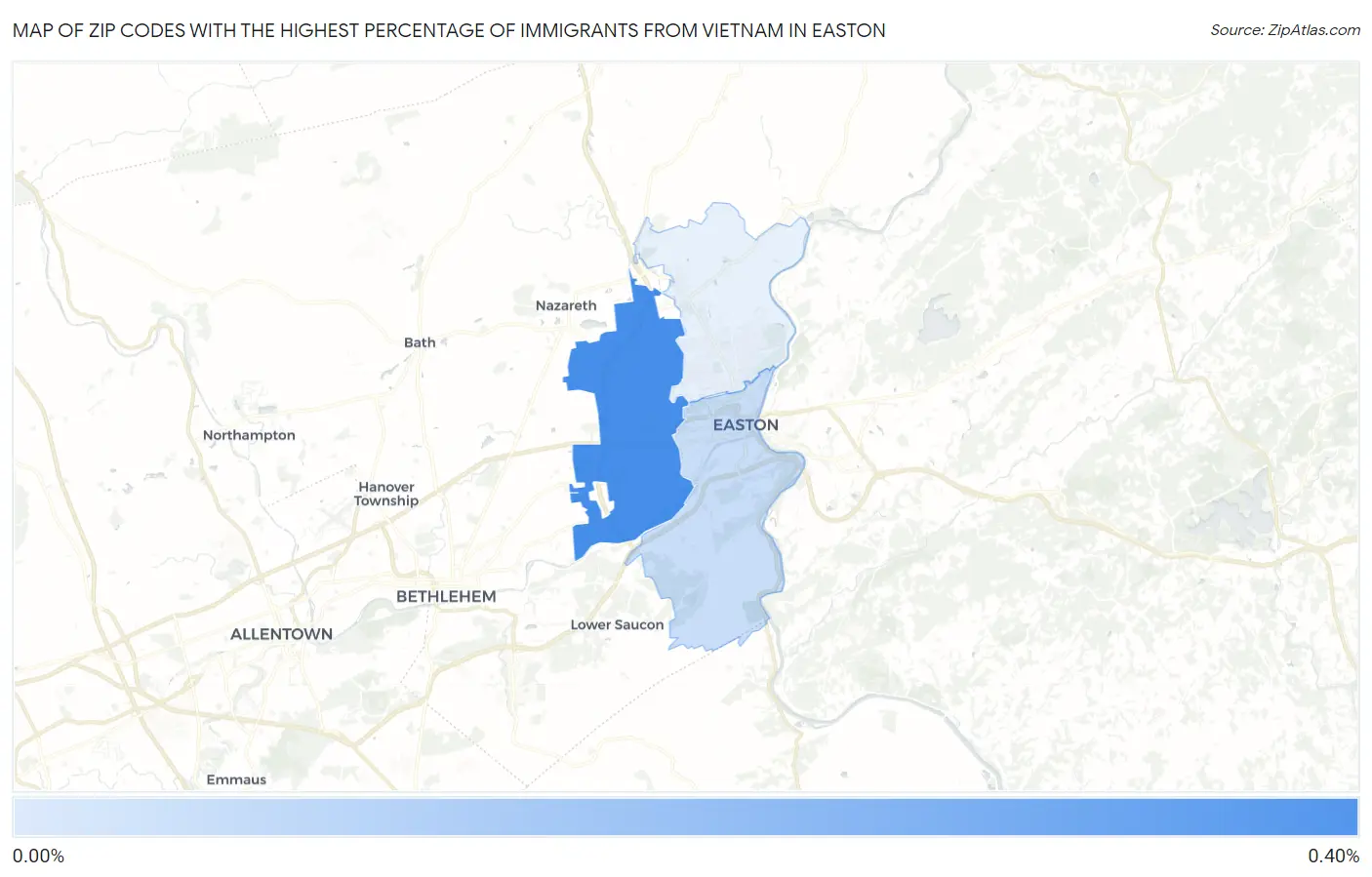 Zip Codes with the Highest Percentage of Immigrants from Vietnam in Easton Map