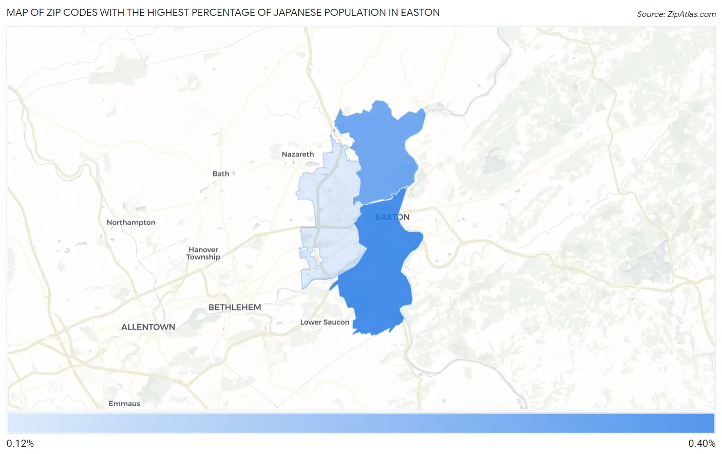 Zip Codes with the Highest Percentage of Japanese Population in Easton Map