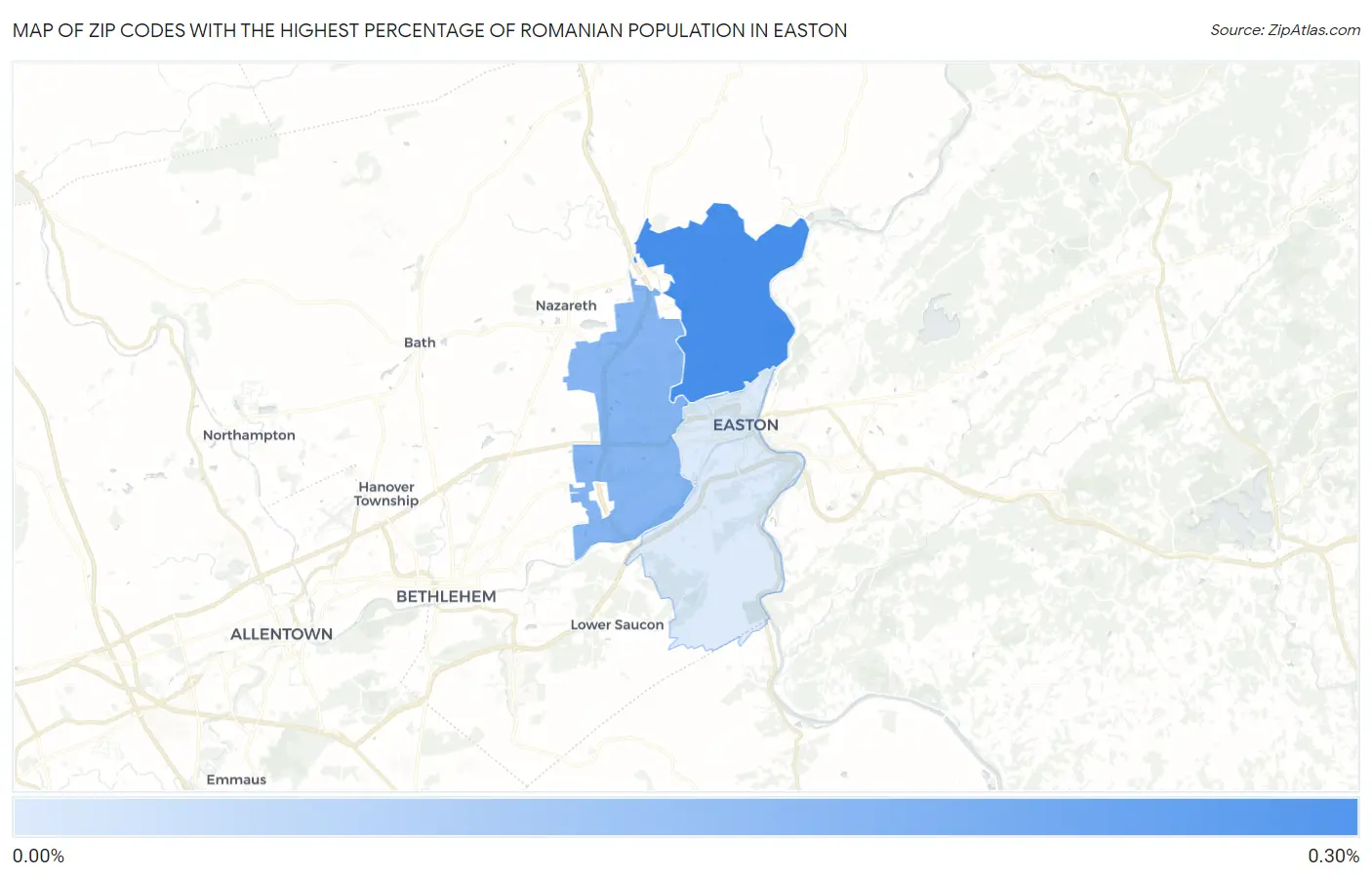 Zip Codes with the Highest Percentage of Romanian Population in Easton Map