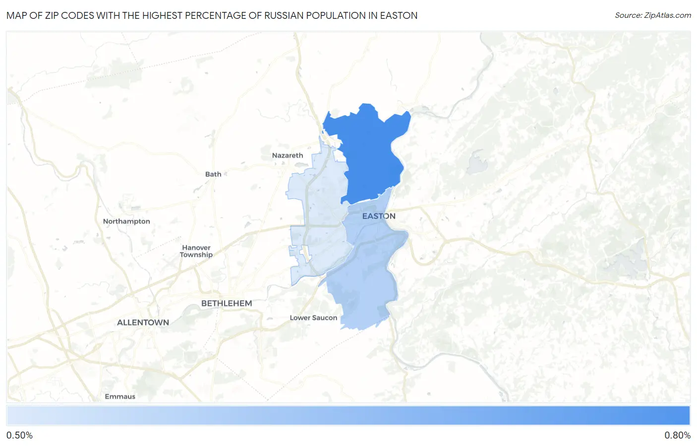 Zip Codes with the Highest Percentage of Russian Population in Easton Map