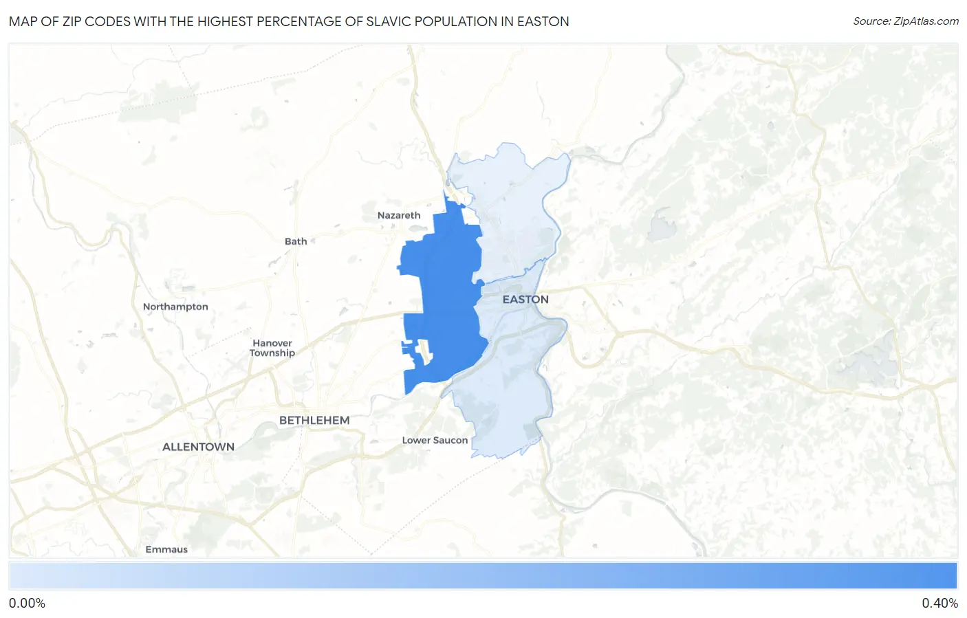 Zip Codes with the Highest Percentage of Slavic Population in Easton Map