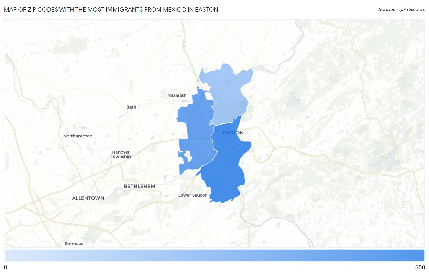 Zip Codes with the Most Immigrants from Mexico in Easton Map
