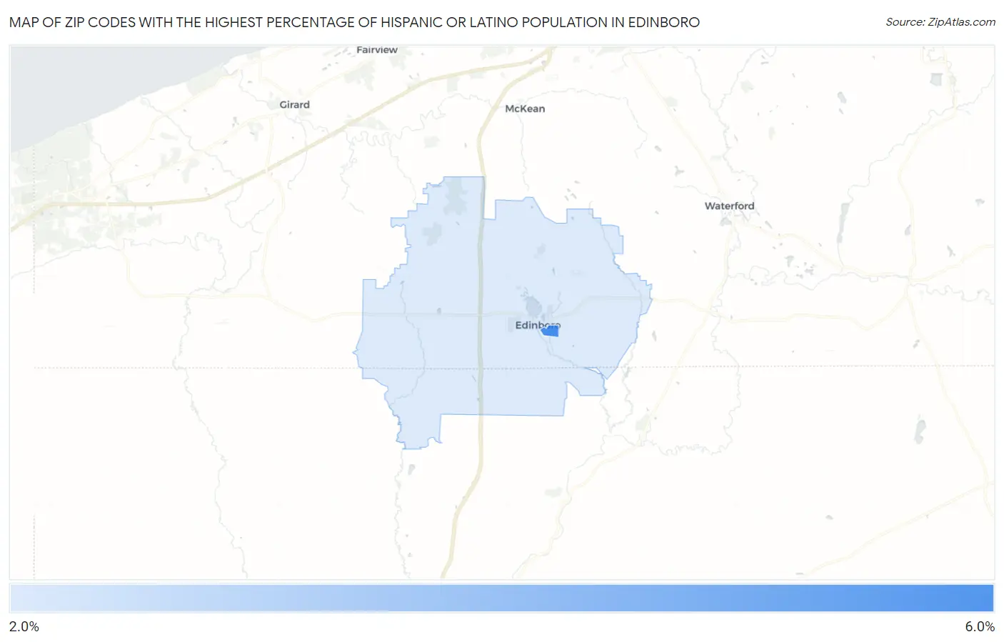 Zip Codes with the Highest Percentage of Hispanic or Latino Population in Edinboro Map
