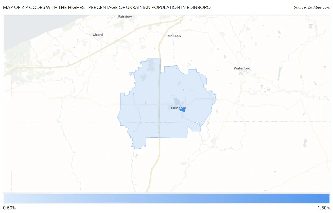 Zip Codes with the Highest Percentage of Ukrainian Population in Edinboro Map
