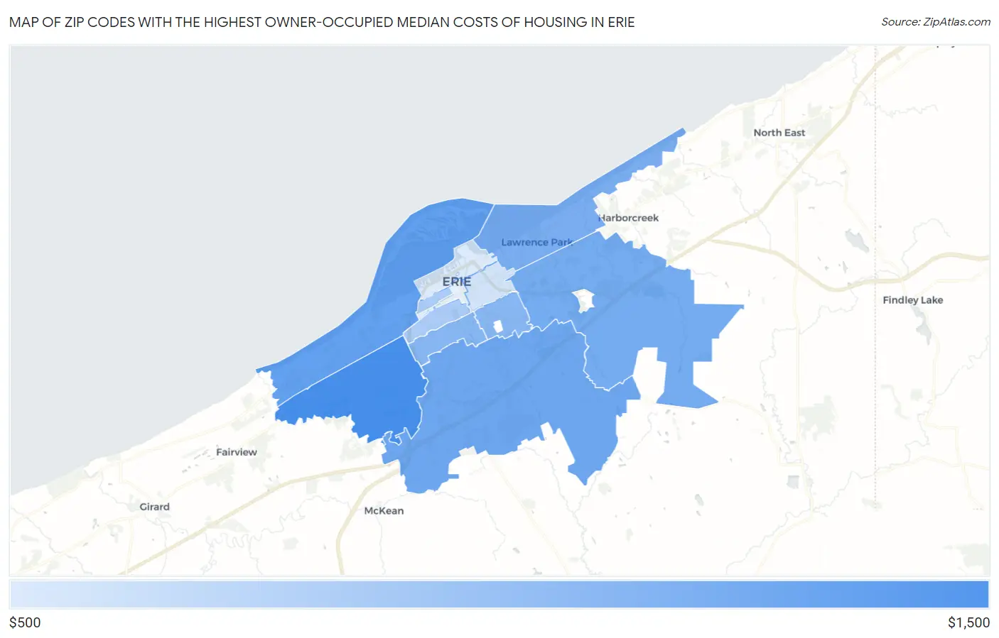 Zip Codes with the Highest Owner-Occupied Median Costs of Housing in Erie Map