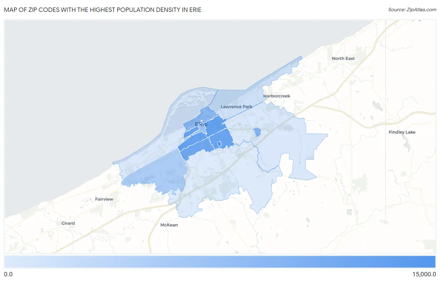 Zip Codes with the Highest Population Density in Erie Map