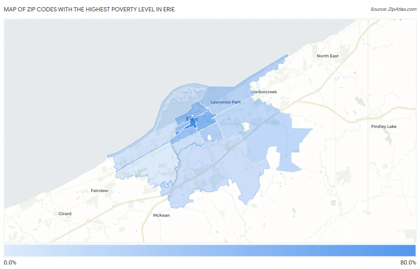 Zip Codes with the Highest Poverty Level in Erie Map
