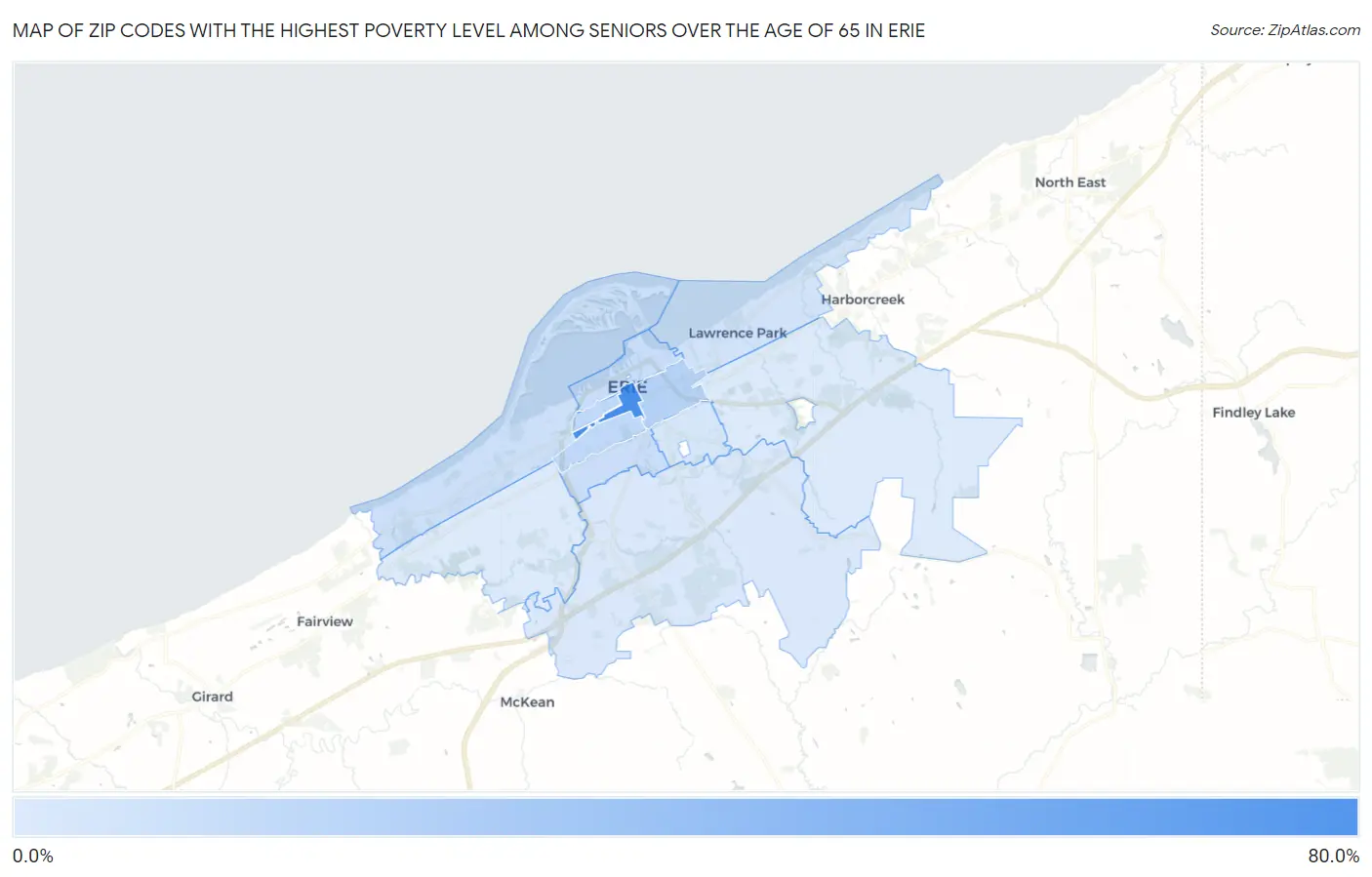 Zip Codes with the Highest Poverty Level Among Seniors Over the Age of 65 in Erie Map