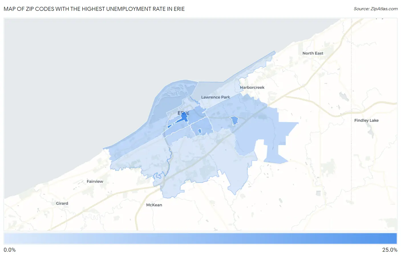 Zip Codes with the Highest Unemployment Rate in Erie Map
