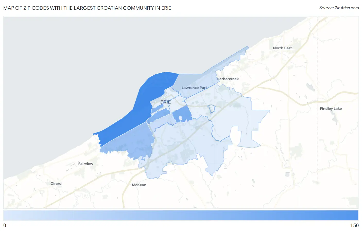 Zip Codes with the Largest Croatian Community in Erie Map