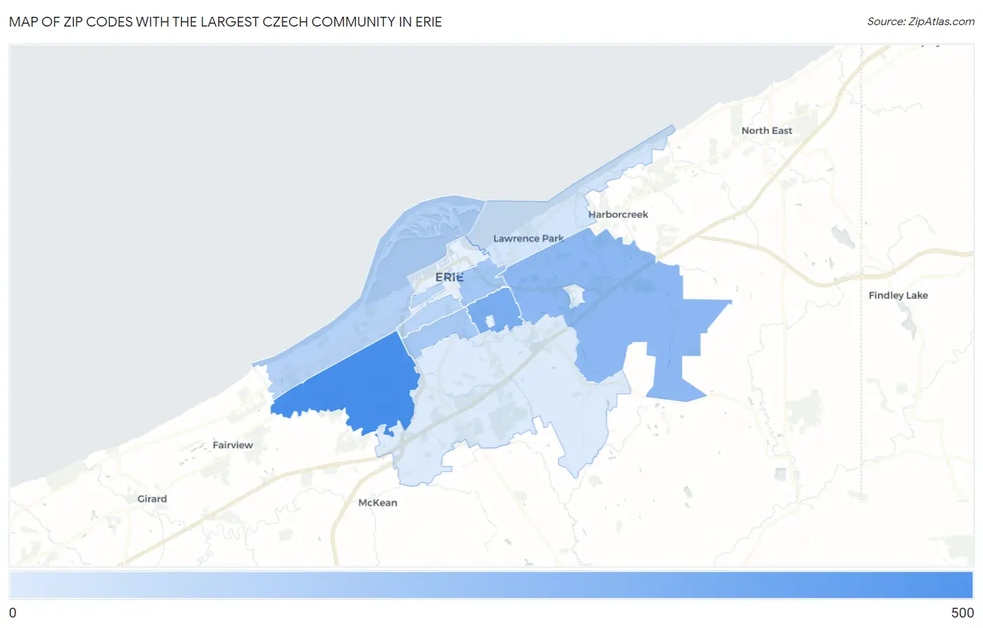Zip Codes with the Largest Czech Community in Erie Map