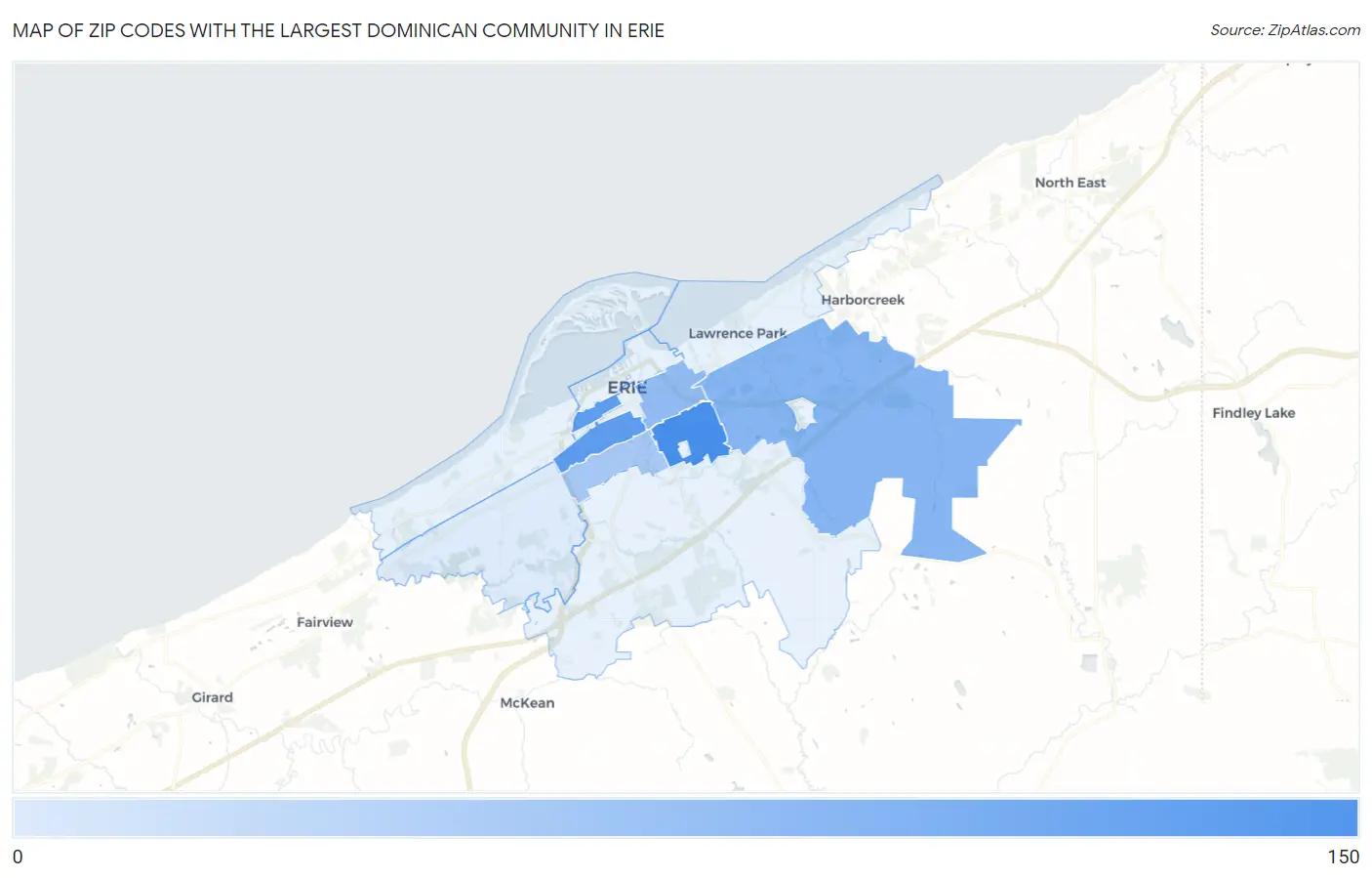 Zip Codes with the Largest Dominican Community in Erie Map