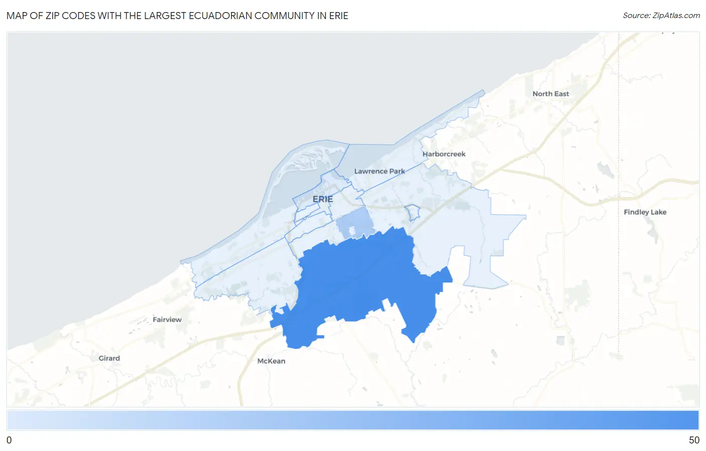 Zip Codes with the Largest Ecuadorian Community in Erie Map