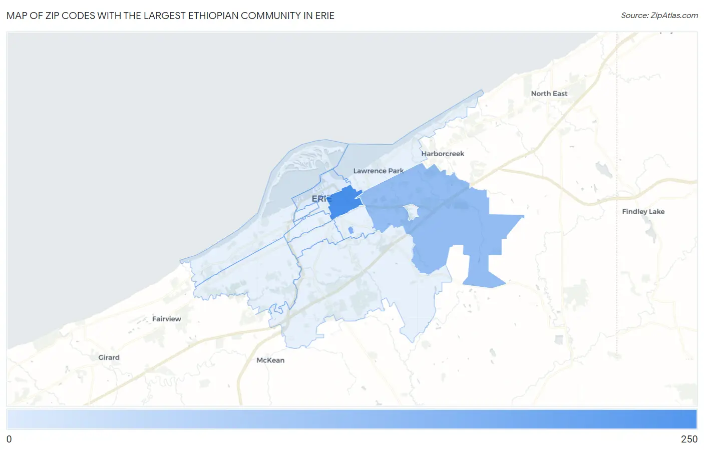 Zip Codes with the Largest Ethiopian Community in Erie Map