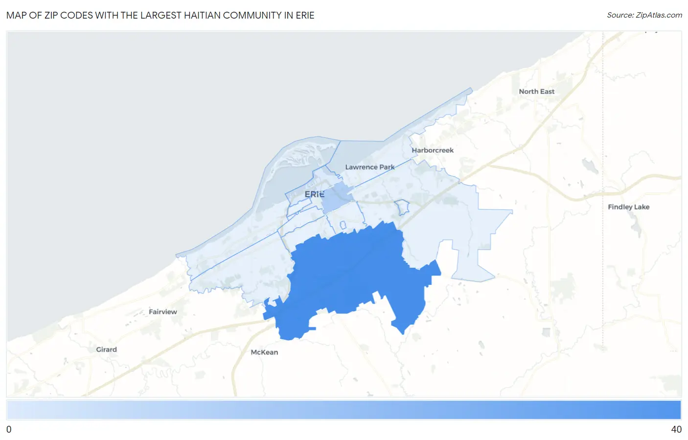 Zip Codes with the Largest Haitian Community in Erie Map