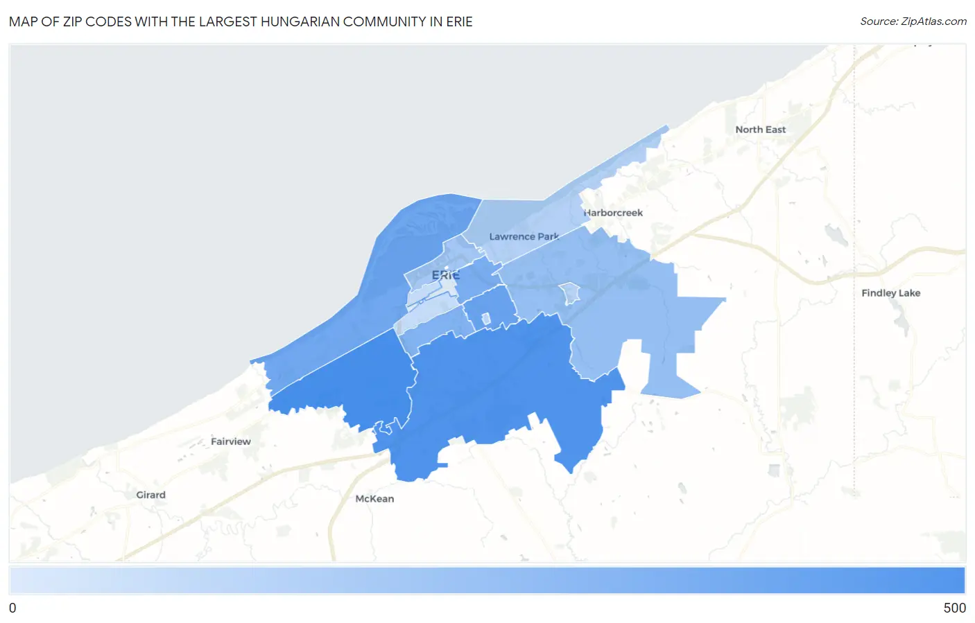 Zip Codes with the Largest Hungarian Community in Erie Map