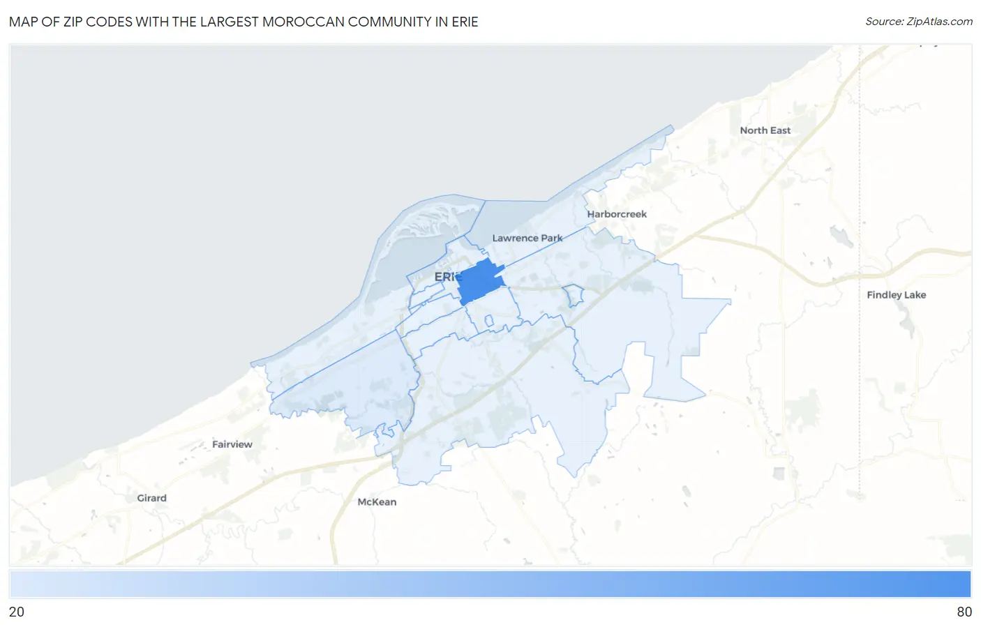 Zip Codes with the Largest Moroccan Community in Erie Map