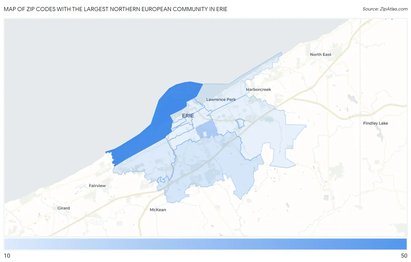 Zip Codes with the Largest Northern European Community in Erie Map