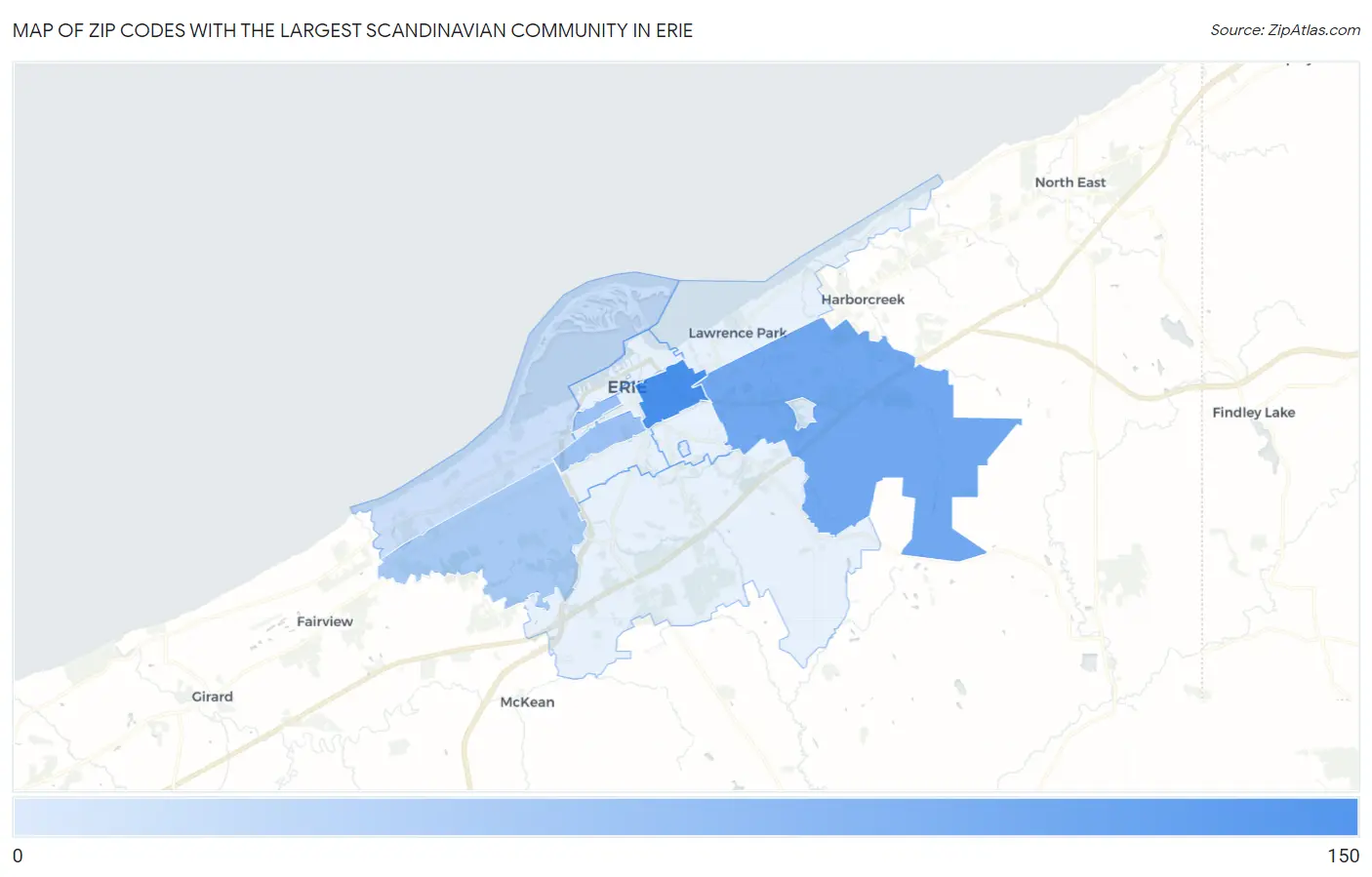 Zip Codes with the Largest Scandinavian Community in Erie Map