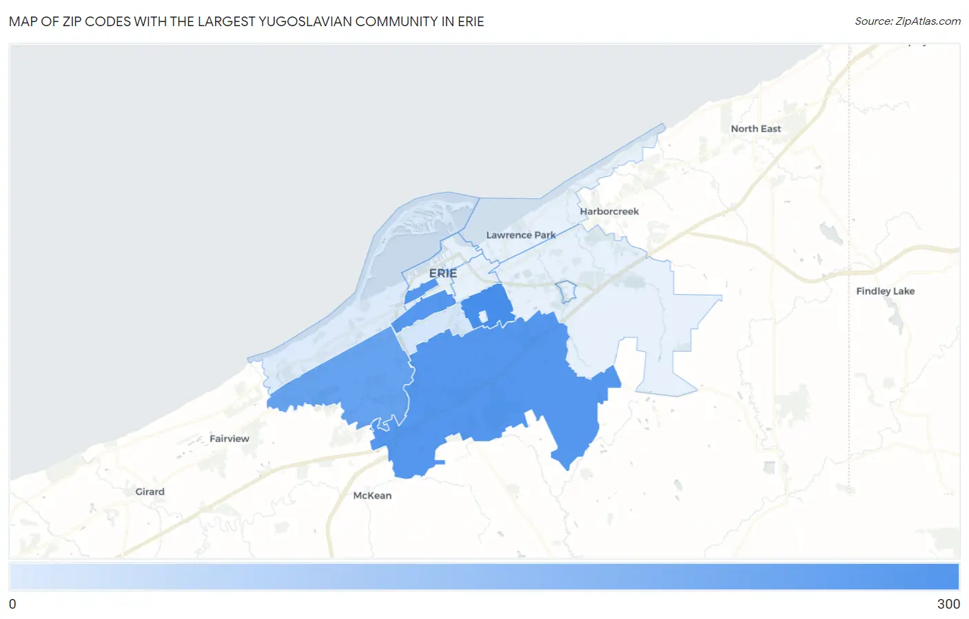 Zip Codes with the Largest Yugoslavian Community in Erie Map